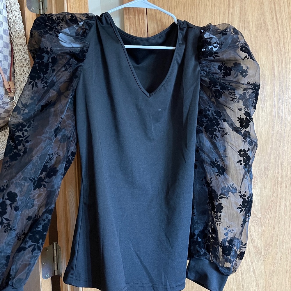Black floral lace shirt